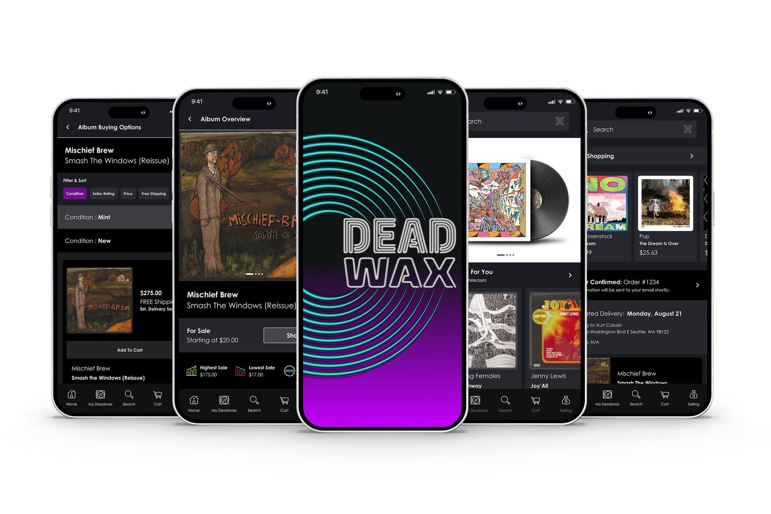 Dead Wax shown across five phones