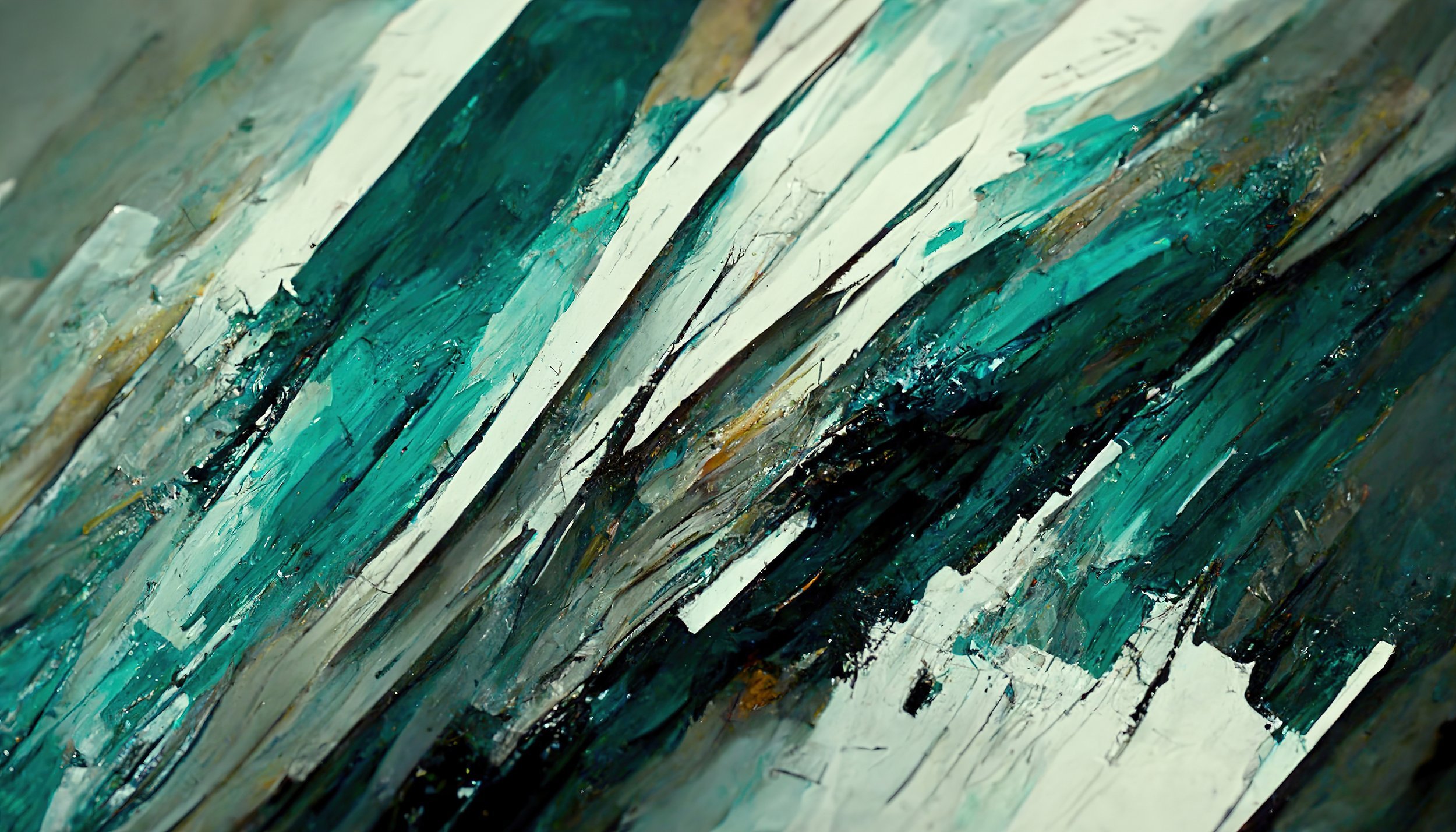 Abstract palette-knife painting in teal and amber