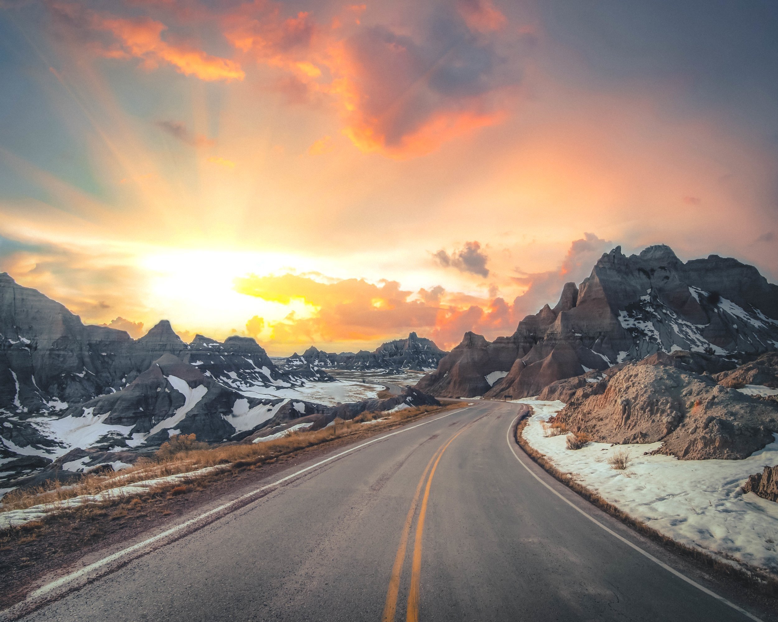 Mountain road at sunset